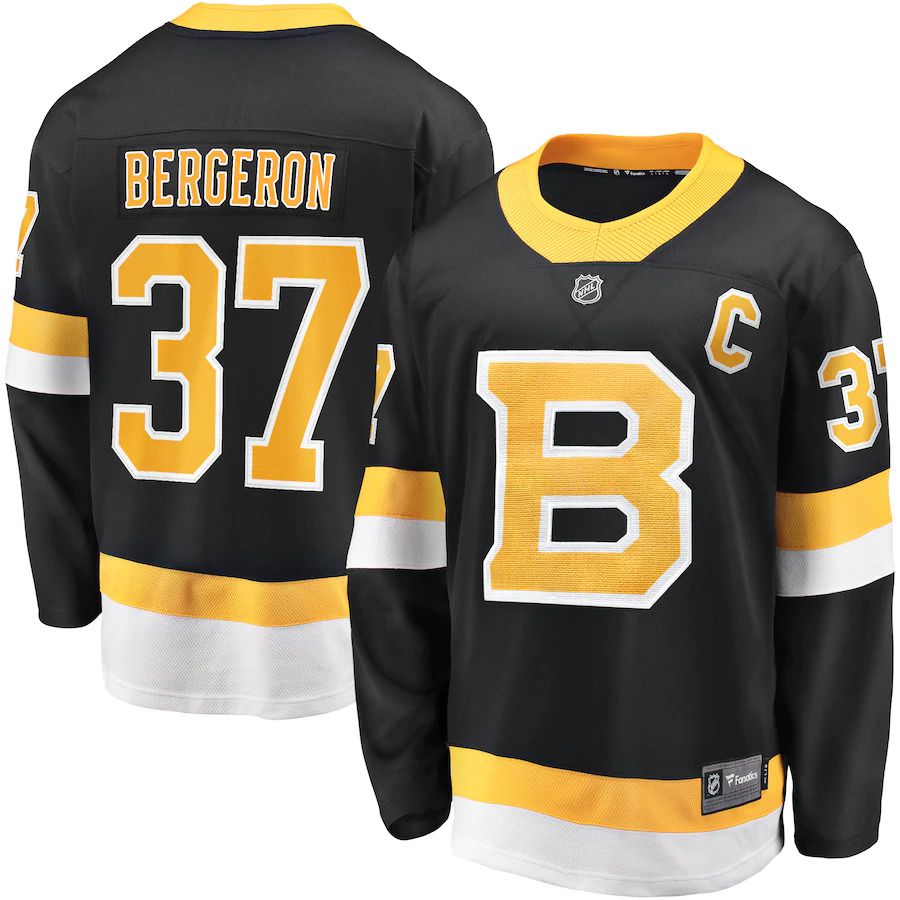 Men Boston Bruins #37 Patrice Bergeron Fanatics Branded Black Captain Alternate Premier Breakaway Player NHL Jersey